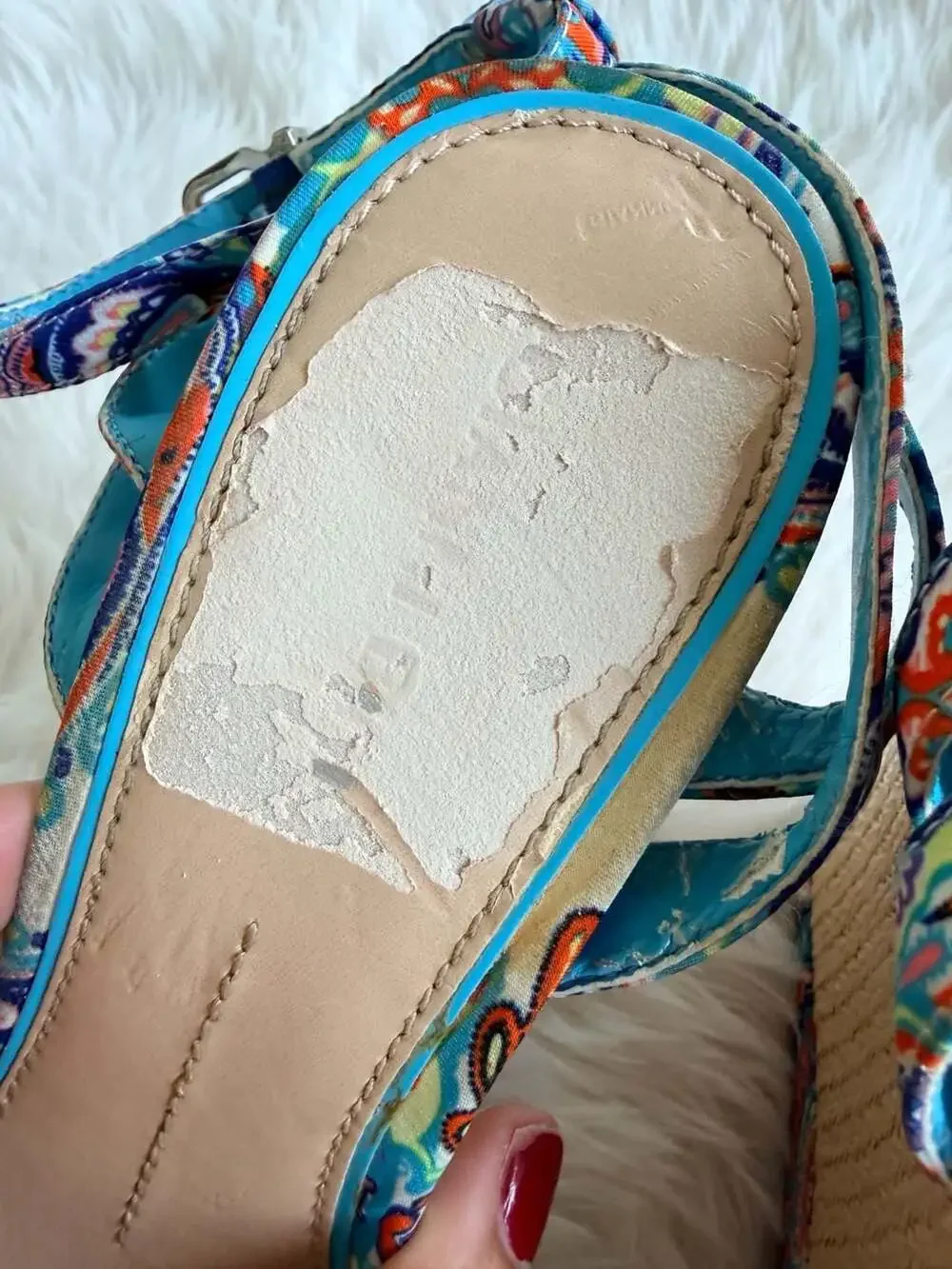 Gianni Bini Blue Multi-Colored Paisley Print Ankle Strap Wedge Sandals